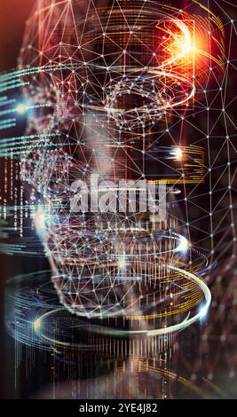 Cyborg and net for biometrics concept. Big data and machine learning modern design.3d illustration.Technology and artificial intelligence background c Stock Photo