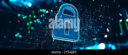 Data volume analysis and computer science industry.3d illustration.Data structure and information tools for networking business and cyber security. Stock Photo