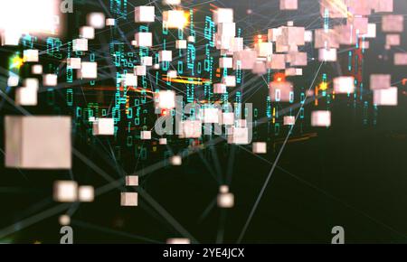 Network and data net system abstract background.Structure and connection.3d illustration.Technology and science concept. Stock Photo