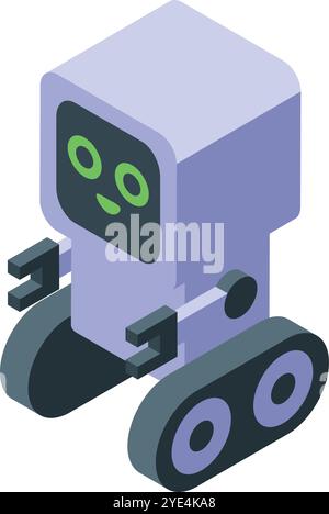 Friendly chatbot robot moving on wheels, demonstrating artificial intelligence and automation Stock Vector