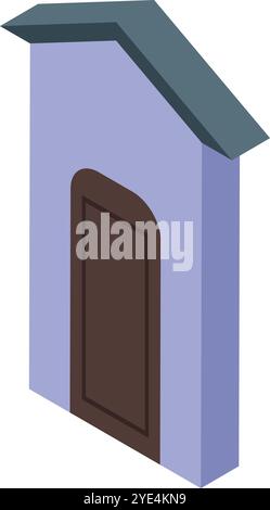 Simple rectangular building with a single brown door and grey roof, presented in an isometric perspective Stock Vector