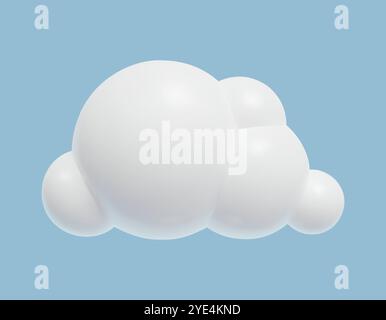 3d white cloud icon. Cute cartoon trendy fluffy cloud design element on blue sky background. Realistic plastic three dimensional vector illustration. Stock Vector