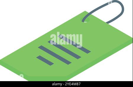 Green rectangular price tag with four horizontal lines and string on white background Stock Vector