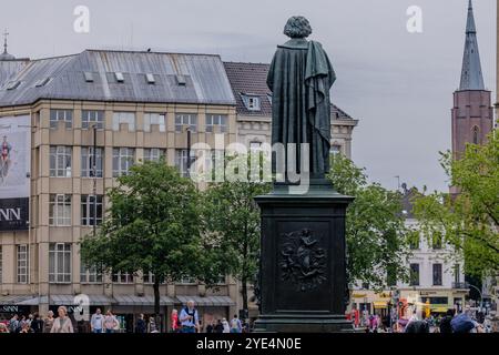 Bonn, Germany - May 21, 2024 : View of the statue of Ludwig van Beethoven and the Munsterplatz Square in Bonn Germany Stock Photo