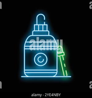 Glowing neon line cream or lotion cosmetic tube icon isolated on black background. Body care products for men. Colorful outline concept. Vector illustration Stock Vector