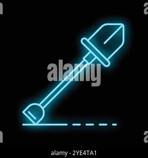 Neon shovel digging a hole in the ground, simple gardening tool icon Stock Vector