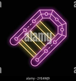 Glowing neon line inflatable boat with stripes for fishing icon isolated on black background. Vector illustration Stock Vector