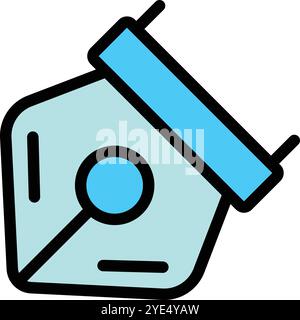 Simple birdhouse icon featuring bold black outline and pastel colors, representing springtime, birds, and nature Stock Vector