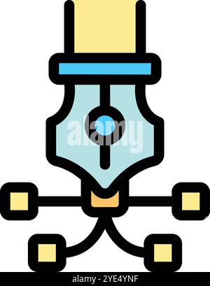 Conceptual icon of content creation representing a fountain pen creating a network with its ink flowing to multiple points Stock Vector