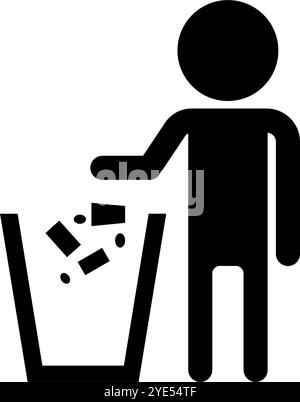 People throwing trash in trash can silhouette icon. Editable vector. Stock Vector