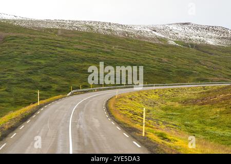 Akureyri, Iceland - 24 August 2024: One of the winding roads over mountains in the remote areas of the north  of Iceland. Stock Photo