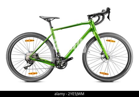 Gravel green bicycle on a white background. Promotion of eco-friendly transportation. Stock Photo