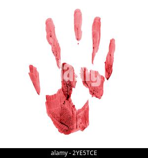 Bloody handprint isolated on white, top view Stock Photo