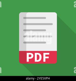 Flat design PDF file icon isolated on green background. Editable vector. Stock Vector