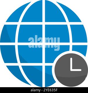 Earth and clock time zone icon. Time difference. Editable vector. Stock Vector