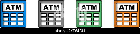 Flat design ATM icon set. Editable vector. Stock Vector