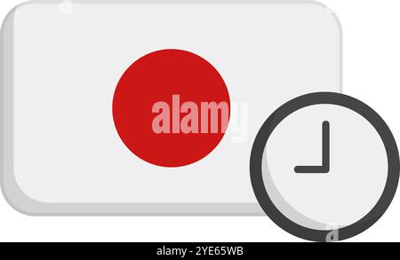 Japanese time icon. Japanese flag and clock. Editable vector. Stock Vector