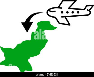 Pakistan travel icon. Airplane arriving in Pakistan. Editable vector. Stock Vector