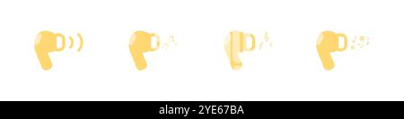 Bluetooth headphones. Music is playing from the headphones. Different icons of headphones. Stylish headphones icons. Abstract sound wave from headphon Stock Vector