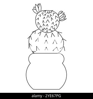 Simple cactus with two flowers in doodle style. Vector illustration isolated on white background. Stock Vector