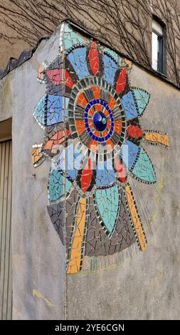 Mosaic ornament on the wall of a garage, Germany, North Rhine-Westphalia, Ruhr Area, Witten Stock Photo