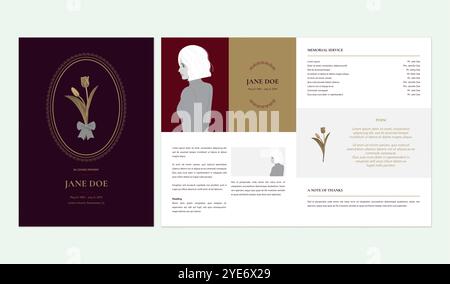 Floral memorial and funeral invitation card template design, tulip flower, dark purple and brown tones Stock Vector