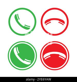 Green call icon. Red phone symbol. Incoming call vector. Outgoing call illustration. Stock Vector