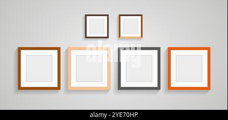 SET of picture frames wallart of photo frames, SIX rectangles frame of picture on white wall decorection design Stock Vector