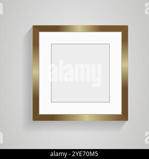 Golden picture frame wall art of photo frame, premium rectangles frame of picture on white wall decorection design vector illustration Stock Vector