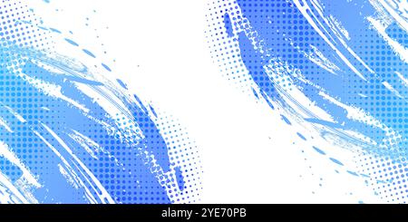 Blue Gradient Brush Texture Background with Halftone Effect. Vibrant Sport Background with Grunge Style Stock Vector