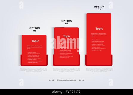 Red button presentation business infographic template with 3 options. Vector illustration Stock Vector