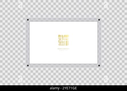 An Acrylic frame mockup in landscape glass plate, used for poster of photo, realistic mockup isolated hanging on transparent wall. 3d vector illustrat Stock Vector