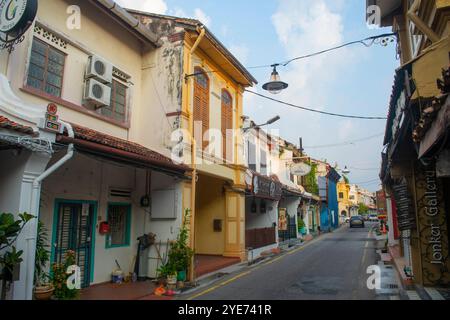 Historic buildings on Jalan Tun Tan Cheng Lock Street in historic city center of Melaka, Malaysia. Historic cities of the Straits of Malacca is a UNES Stock Photo