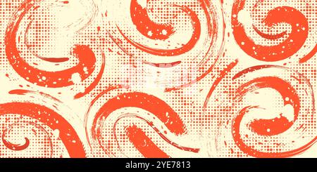 Abstract Grunge Background with Beige and Orange Brush Texture. Creative Design for Sports Background with Halftone Effect Stock Vector