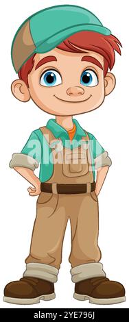 Smiling boy wearing green shirt and overalls Stock Vector