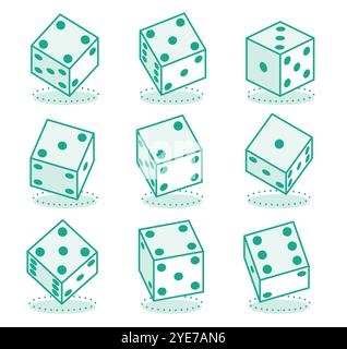 Dice game. Vector illustration. Outline objects. Two dices cubes. Icon isolated on white background. Stock Vector