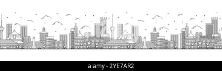 Seamless pattern with outline Beijing China City Skyline with Modern Buildings Isolated on White. Vector Illustration. Beijing Cityscape. Stock Vector