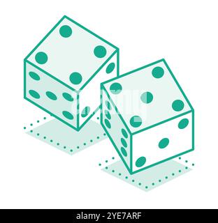 Dice game. Vector illustration. Outline objects. Two dices cubes. Icon isolated on white background. Stock Vector