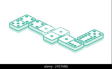 Isometric dominoes game. Casino. Vector illustration. Outline objects isolated on white. Stock Vector