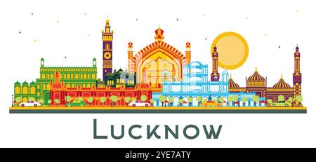 Lucknow India City Skyline with Gray Buildings isolated on white. Vector Illustration. Business Travel and Tourism Concept with Modern Architecture. Stock Vector