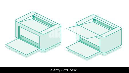 Isometric printer. Vector illustration. Outline object. Stock Vector