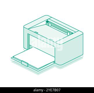 Isometric printer with paper. Vector illustration. Outline object. Stock Vector
