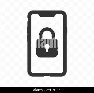 Locked smartphone icon symbol. Phone and lock logo sign. Mobile account with lock on screen. Blocked user. Vector illustration image. Isolated Stock Vector