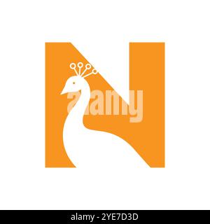 Letter N Peacock Logo Design Vector Template Stock Vector