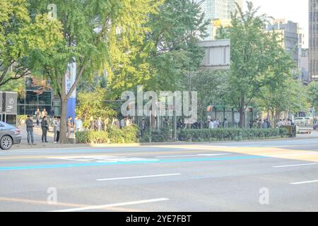 October 11, 2024. Jongno District, Seoul, Morning streetscape walking from South Korea to the downtown area of Myeong-dong. Stock Photo