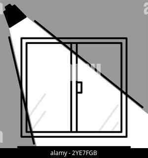 Sweeping windows with sensor lights, Crime Prevention and Home Security Black and White Icons, Vector Illustration Stock Vector