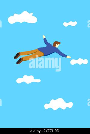 man flying freedom in the sky, vector illustration concept graphic charactor. Stock Vector