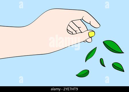 line art of hand scattering leaves.vector illustration for nature, environment, abstract concept. Stock Vector