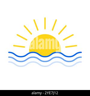 sunrise or sunset over water sea ocean. no people transparent background. logo clip art. Stock Vector