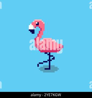 Pixel art Flamingo game asset design Stock Vector